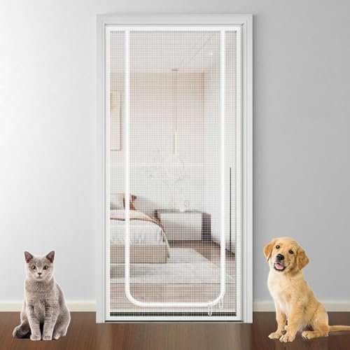Schermo per porta gatto, 90 x 220 cm, zanzariera per porta con cerniera, rete rinforzata per gatti, resistente alle zanzare, resistente alle zanzare