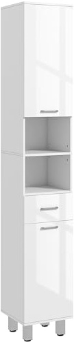 kleankin 71 Tall Slim Bathroom Storage Cabinet Cupboard High Gloss White