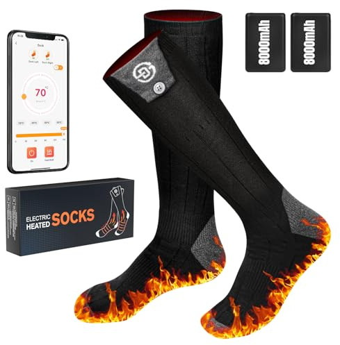 Heated Socks for Men Women 8000mAh Rechargeable Winter Foot Warmer Electric Heating Socks APP Control 4 Temperature Thermal Socks Washable Heated Ski Socks for Camping, Hiking, Cycling (XL)