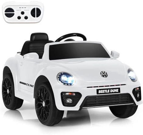 SOARS Macchina Elettrica per Bambini Volkswagen Beetle Maggiolino 12V con Telecomando, Auto Elettrico a Pedale, Veicoli con Musica, Fari LED e Clacson, 3-5km/h, Carico 30 kg, 3-8 Anni (Bianco)