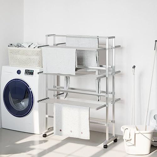 YAFF Aluminum Laundry Drying Rack with Wheels - Portable Clothes Dryer with Adjustable Wings, 35x25.2x50.8, Silver