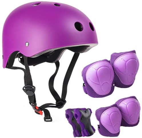 NICEWAT Knäskydd, barn med hjälm, skyddsset barnhjälm 3–9 år, knäskydd, inlines, barnskyddsutrustning, set med skyddsutrustning, knän, armbågar, för skoter, skridskoåkning, cykel, skateboard