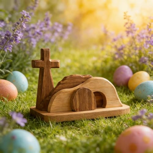 Escena Pascua Tumba Vacía y Decoración Cruz, Escena Pascua Cruz Resurrección Madera, Conjunto Escenas Natividad Regalo Pascuas Religiosa, Decoraciones Pascuas Cristianas Escenas Tumbas para Mesa Hogar