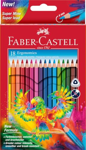 Faber-Castell - Set di matite colorate Ergonomics da 18 pezzi | Forma triangolare ergonomica, colori vivaci, stesura morbida e mina resistente alla rottura