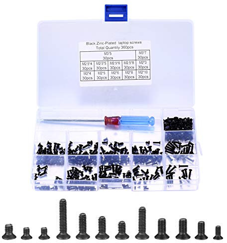 360 Pcs Screws and Bolts Set, Laptop Computer Screw Kit, Flat Head Fastener Screw Assortment Set with Screwdriver, Replacement Self-taping Screw Assortment Set for Computer, PC, Electronic