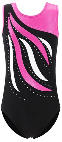 FINGER TEN gymnastikdräkt flickor kortärmad långärmad barnbalettdräkt gymnastik träning gymnastik body tröja dansklänning balettklänning, fuchsia, 8 år