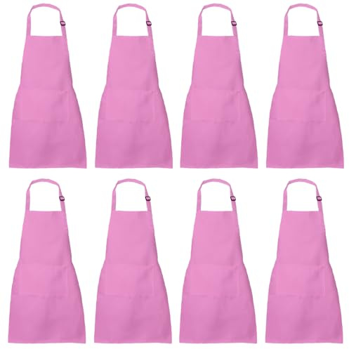 XIEJINJIA 8 Pezzi Bambini Grembiule Resistente all'acqua Regolabili Grembiuli Chef con 2 Tasche Cucina Cucinare Artigianato Cottura da Pittura per Ragazzi e Ragazze Rosa