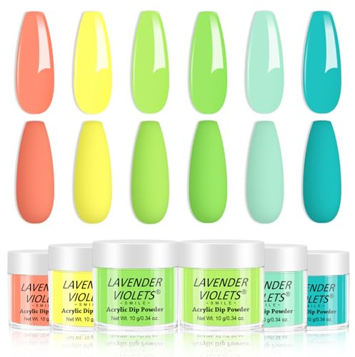 Lavender Violets 6 colours Acrylic Dip Powder Spring to Summer Neon Light Pink Yellow Green Blue French Nail Art Manicure Large Capacity Dipping Powder Nail Powder JS211