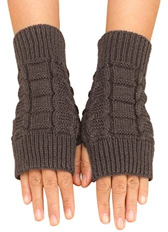 HANXIULIN Stickade halvfingerlösa handskar med fingertumshål, stretchiga ärmar, stickade fingerlösa vantar vinter, stickade handskar, Gy2, En Storlek