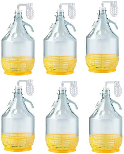lilawelt24 6X 5L Flasche mit Bügelverschluss +Gummistopfen + Gärröhrchen/Gärballon Set Weinballon Gärbehälter/brauen