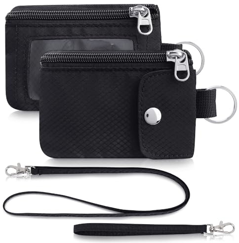 Artpaxy Minimalist Wallet For Mens Womens, Keychain RFID Blocking Zipper Small Wallet with ID Window 2 Lanyards,Water Resistant Travel Cash Card Coin Case Boys Girls