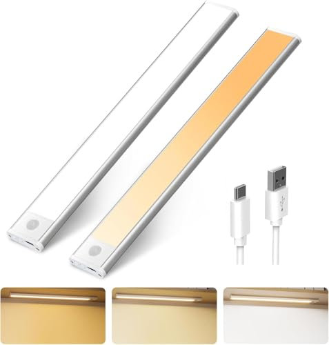 Trayvespace 30CM Unterbauleuchte Küche LED, 2 Stück Schranklicht mit Bewegungsmelder, 3 Arbeitsmodus & 3 Farbmodi & Stufenloses Dimmbar, Wiederaufladbares Unterbauleuchte LED Kabellos für Küche
