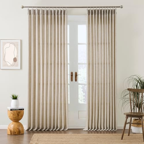 RAIN CITY Beige Linen Pinch Pleated Semi Sheer Curtains 2 Panels 70x96