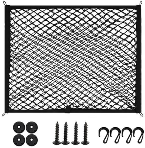 Tkxjry Filet de rangement pour coffre de voiture, 80 x 60 cm, super élastique, filet de protection pour coffre, filet de protection, filet à bagages, pour toit de voiture, avec 4 crochets en ABS, pour