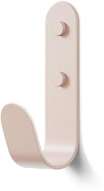The Hairpin Leg Co. J-Hook Coat & Wall Hook, Dusty Pink, Single | Oversized curved 133mm steel hook; holds 15kg; 58mm projection; colour-matched caps; fixings & drilling template; indoor only