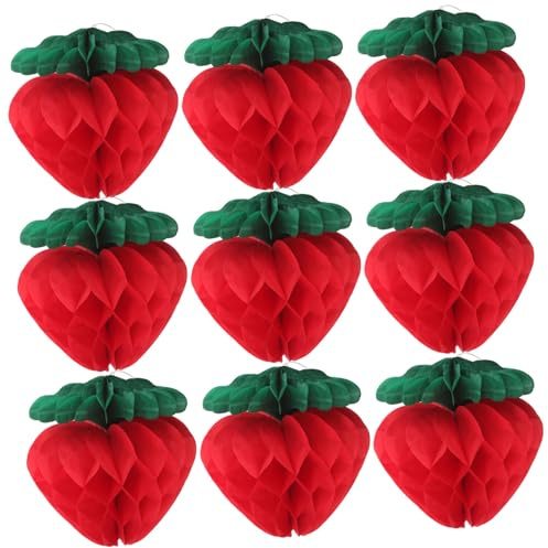 Cabilock 1 Set Palline A Nido D'ape Alla Fragola Decorazione Da Parete Con Sfera Di Fiori Decorazioni Per Feste A Tema Frutta Tovaglia Di Fragole Caramelle Alla Fragola Carta Rosso 10 Pezzi