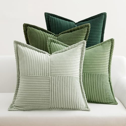 EMEMA Kordsamt Kissenbezüge Weihnachten 4er Set Dekokissen Kissenhülle Sofakissen Weich Dekorativ Kissenbezug 45x45 cm Zierkissen Couchkissen für Wohnzimmer Schlafzimmer Grün Serie