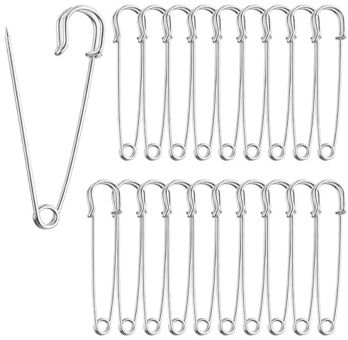 20 Pieces Heavy-Duty Safety Pins, 50mm Large Silver Blanket Pins, Bulk Pack for Clothing, Extra Large Nappy Pinss with Strong Lock, Perfect for Crafts, Jewelry Making, and DIY Projects