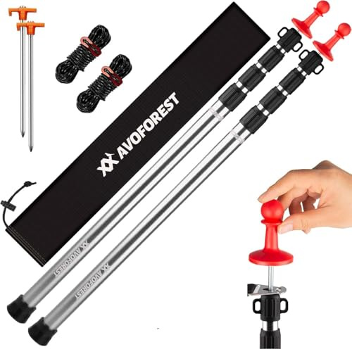 AVOFOREST Tent Poles, Telescoping Tarp Poles, Aluminium Adjustable Camping Tent Poles for Tarp with Lightning Protection Cap Awning Poles Set for Canopy Porch Sun Sails Awning, 88-265cm