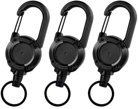 Retractable Keychain, Heavy Duty Badge Holder Reel, with 23.6'' Steel Cord,Tactical ID Badge Reel, Key Ring Outdoor (3 Black)
