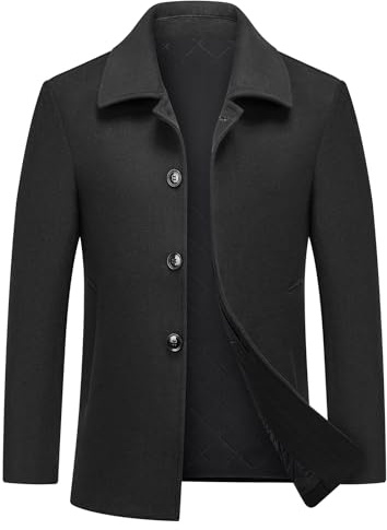 MODFUL Men's Wool Coat Short Warm Casual Overcoat Winter Trench Jacket Peacoat (Black, XL)