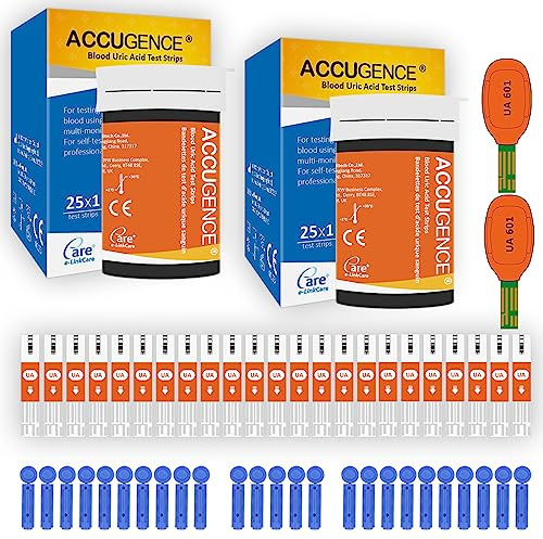 ACCUGENCE 50 Strisce Reattive per Acido Urico con 50 Lancette, Compatibili con Misuratore Multifunzione ACCUGENCE PM900 3 in 1