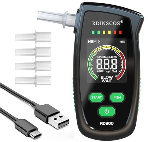 RDINSCOS Etilometro Portatile Professionale con Ricarica Type-C Alcol Test Portatile con Display a Colori Alcoltest Alta Precisione Professionale e Personale Perfetto per Uso Domestico e Feste