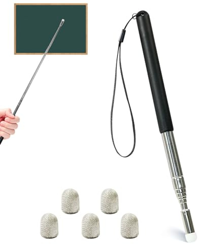 Bastone indice allungabile 100 cm, bastone indice con 5 teste in feltro, lancetta dell'insegnante con manico antiscivolo per lezioni, riunioni, discorsi, conduttore (nero)