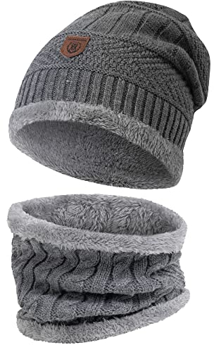 Indicode Herren Siracusa Winter-Set Mütze & Schal | Strick Wintermütze Winterschal Grey Mix, One Size