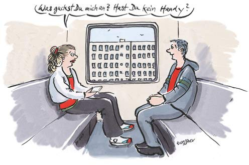 modern times Postkarte CARTOON - Motiv: HAST DU KEIN HANDY?, Anlass: Fun Cartoon/Satire, Künstler/Verlag: KÖPENICKER CG © WOESSNER, Freimut, Größe: A6