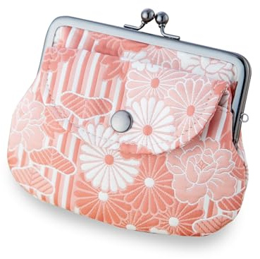 [NOREN] Japanisches Design Geldbörse mit Bügelverschluss (Fukureori RetroFlower - Rosa)