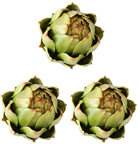 GiftYou 3-Pack Large Green Faux Artichokes - Artificial Vegetables and Fake Fruits for Kitchen Decorations (Green)