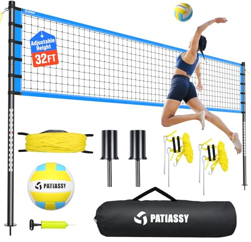 Outdoor Volleyball Net for Backyard, 32FT Anti-Sag Net with Steel Poles