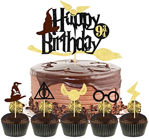 Glitter Magier Kuchen Deko,Glitter Wizard Cupcake Topper,Magical Wizard Inspiriert Happy Birthday Deko für Magic Theme Party Supplies