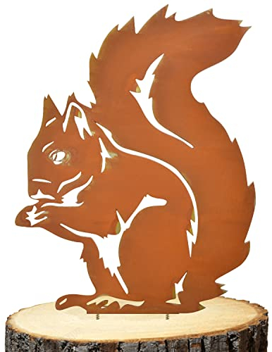 Vesaneae Piquet d'Écureuil Patinés, Écureuil Décoration de Jardin, Écureuil Rouillé avec Vis, Jardin De Silhouette Animale, Statue de Écureuil de Cour, Piquets de Jardin en Métal pour Pelouses Jardins