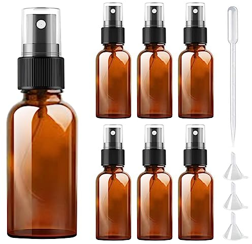 DONQL 6Stück Glas Klein Sprühflasche, Spray Flaschen mit Feinen Nebel 30ml Glas Spray Bottle für Reiseflüssigkeit Wasser Kosmetik Zerstäuberflasche(Braun)