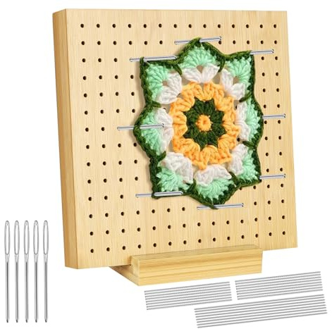 estcoo Crochet Blocking Board and Pins, 20x20cm Wooden Granny Square Blocking Board with Metal Pins for Crochet & Knitting Projects Crochet Frame Blocking Mats