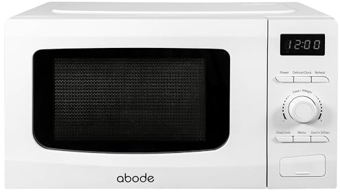 Abode 20L Digital Microwave 700W with 8 Auto Cook Menus in White, 5 Power Levels & Timer, Button & Dial Control, Defrost Function, AMD2002 (White, Digital)