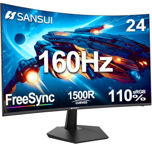 SANSUI 24 Inch Curved Gaming Monitor up to 160Hz MPRT 1ms Computer Monitor