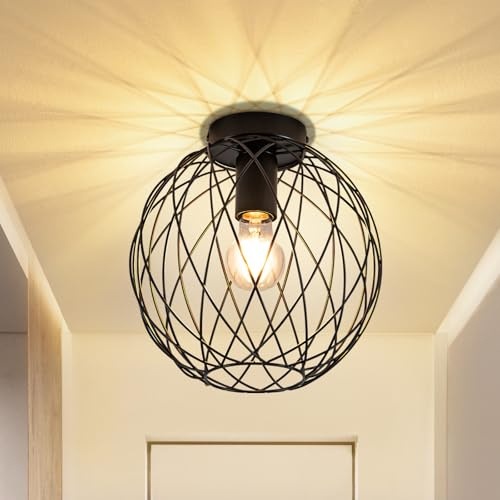 Glitzerlife Deckenleuchte Vintage Deckenlampe Schwarz - Flurlampe Industrial E27 25CM 1 Flammig Retro Käfig Metall Lampenschirm Gang Korride Küche Wohnzimmer Esszimmer Schlafzimmer