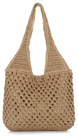 Jywmsc Borsa da Spiaggia Grande in Paglia per Donna Tote in Rafia Intrecciata a Mano Elegante Borsa a Tracolla Boho per le Vacanze estive