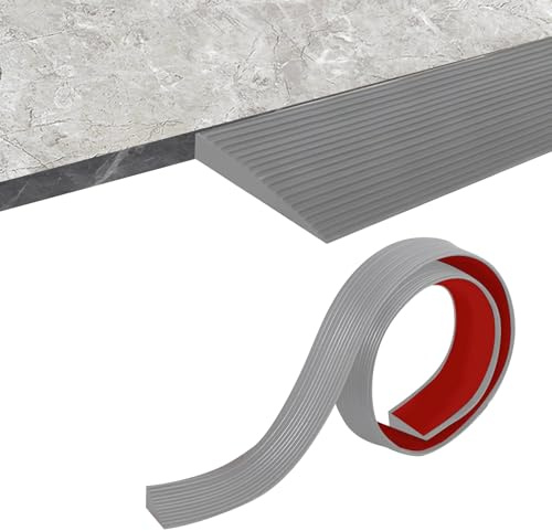 Dörrtröskelramp, ramp, robotdammsugare, lastkapacitet 800 kg, rullstolsramp, självhäftande gummiramp för rullstolar, barnvagnar, rullatorer, elskoter (grå, 90 x 8 x 1,5 cm)