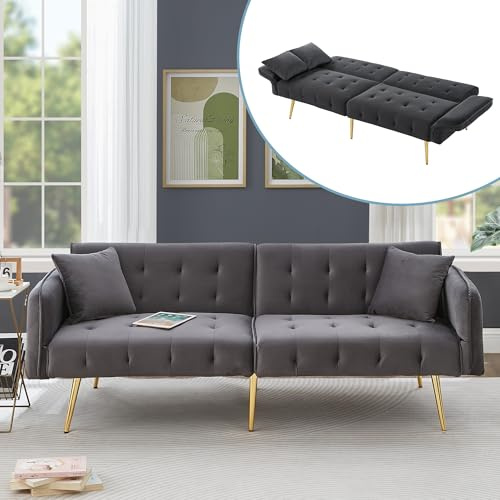 Kebnor Sofá cama de dos plazas multifuncional con función de cama, respaldo ajustable + apoyabrazos de varios dígitos. Moderno sofá cama plegable para sala de estar - tapizado en terciopelo. Amplio