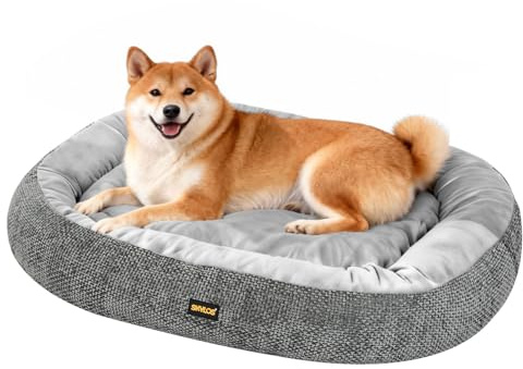 Skylos Large Dog Bed Sofa, Washable Orthopedic Dog Bed Bolstered Sides Neck & Head Support Pillow, Egg-Crate Memory Foam Pet Sofa with Removable Plush Cover, Anti-Slip Bottom, 95x72x15cm