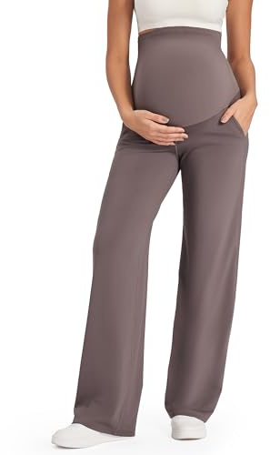 Gravidbyxor över bump Stretchiga graviditetsyogabyxor Lounge Klänning med vida ben Arbetsbyxor med fickor Petite/Vanlig/Lång