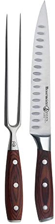 Messermeister Avanta Forged Kullenschliff Carving Set - Includes 8” Carving & Slicing Knife + 7” Fork - German X50 Stainless Steel - Pakkawood Handle - Rust Resistant & Easy to Maintain