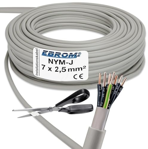 EBROM NYM-J 7 x 2,5 mm² – Cavo di installazione – Cavo di installazione – Cavo per ambienti umidi – grigio – Selezione in incrementi di 1 metro – metro preciso al metro – La vostra scelta: NYM-J 7 x