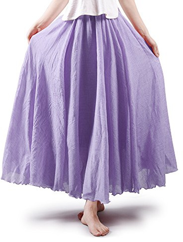 Aeslech Falda larga de lino y algodón con cintura elástica para mujer, Violeta, Large