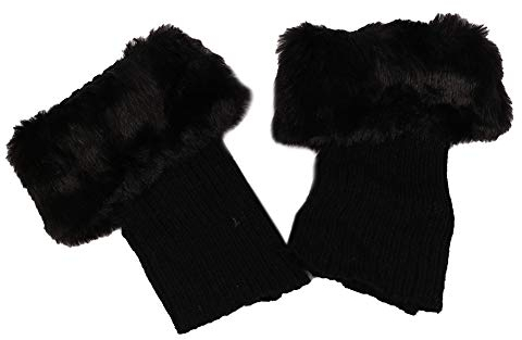 MoreChioce Kunstpelz Beinwärmer,Damen Stricken Stulpen Socken Frauen Kurzer Boot Abdeckung Wärm Kunstfell Beinstulpen,Schwarz