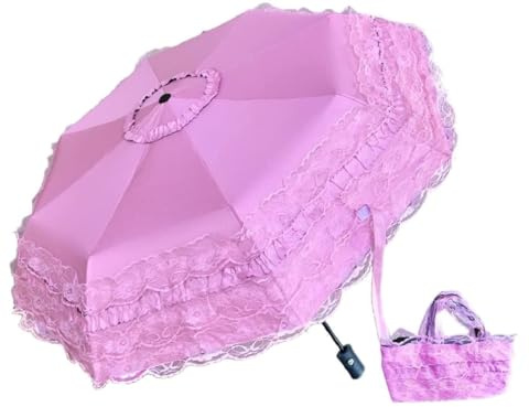 Ruoxian Unique Lace Princess Umbrella, Pink, 40-Inch, Auto Open/Close, UV Protection, Compact, Elegant